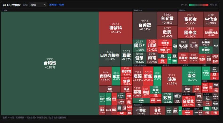 前 100 大個股熱圖