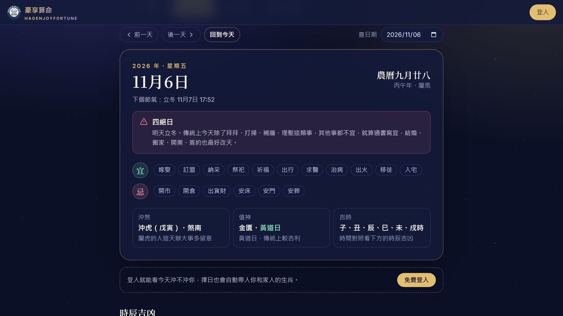 農民曆 11 月 6 日的四絕日提醒與當天宜忌